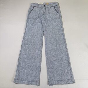 Anthropologie Pilcro Linen Blend Wide-Leg Pants Womens 30x32 Blue Barrel Pockets